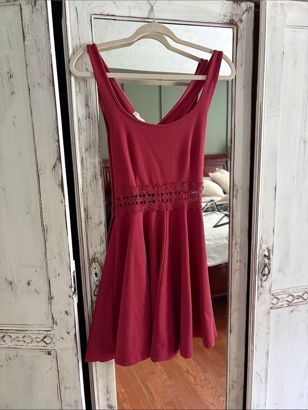 Altar'd State Sleeveless Crochet-Waist Mini Dress — Berry Red
